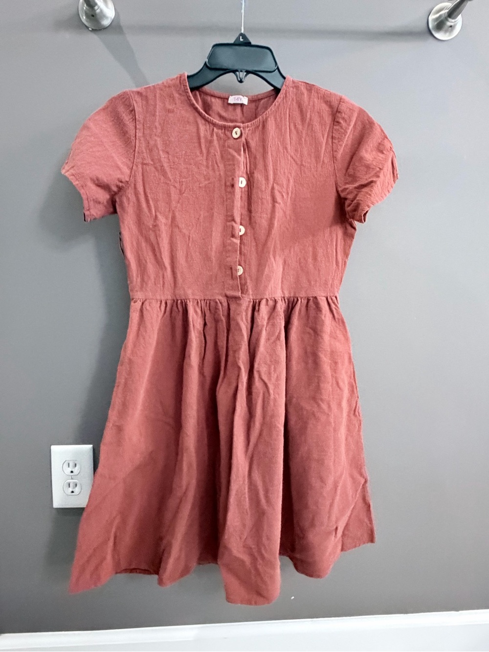 Kids Short Sleeve Button-Front Dress in Dusty Rose
